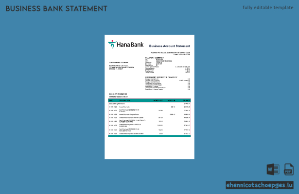 Beispiel-Kontoauszug des Unternehmens Keb Hana in den VAE (Word- und PDF-Datei)